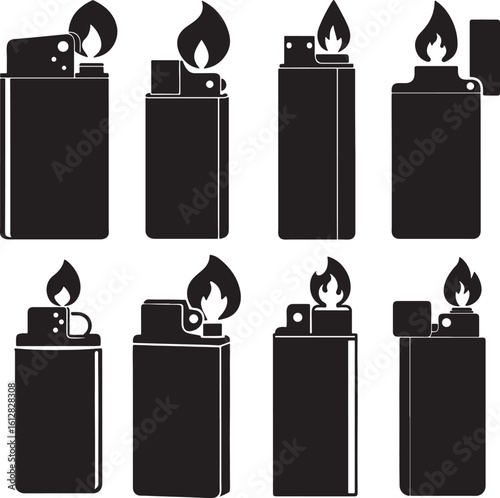 set of lighter silhouette, black and white silhouette, vector and illustration