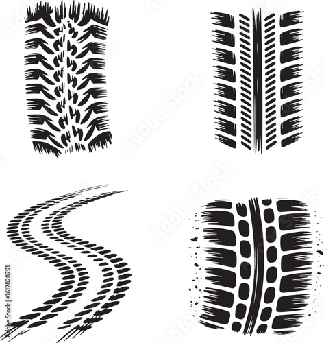 Hand drawn style Tire track mark silhouette isolated on transparent background