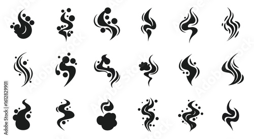 Set of Black Smoke and Smell Icon Vector Illustrations