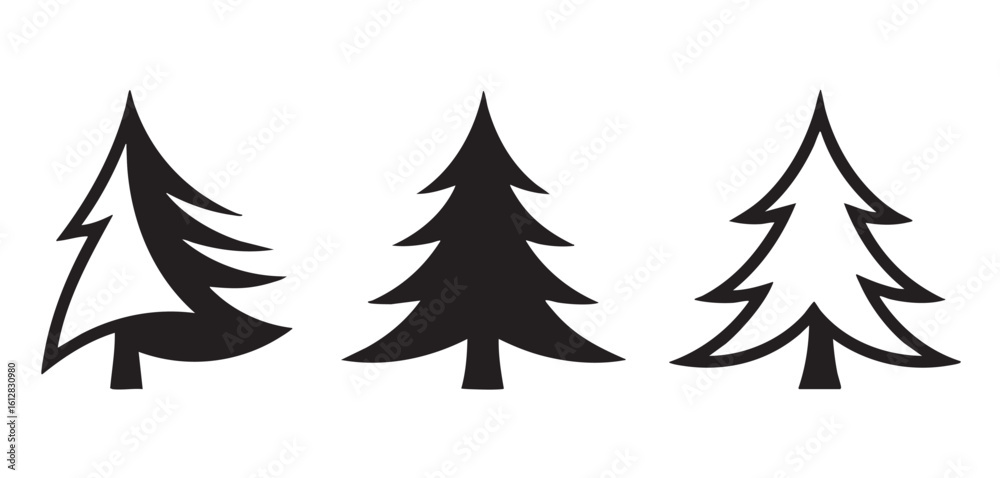 Obraz premium Three stylized black and white Christmas trees in a row pine tree fir tree