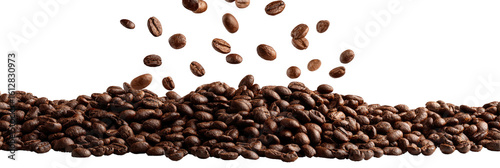 Coffee beans falling onto a pile of coffee beans