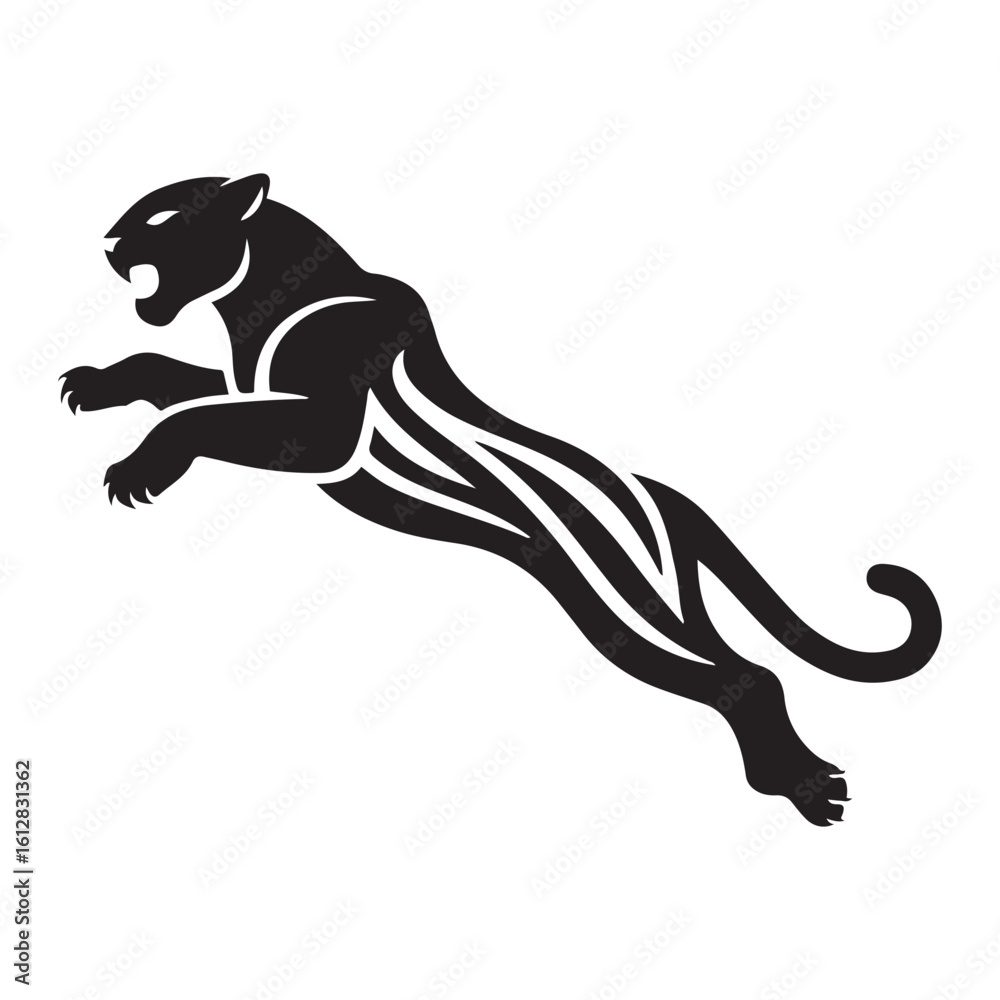Obraz premium Black vector animal silhouettes including running horses, a majestic dragon, and a sleek panther illustration, isolated wildlife icons
