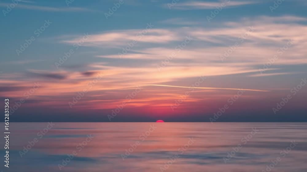Ocean Waves Rippling Gently at Colorful Sunrise with Sky and Clouds Ocean Waves Rippling Gently at Colorful Sunrise with Sky and Clouds