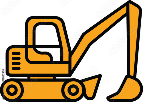 Cute Cartoon Yellow Excavator Vector Illustration Construction Vehicle Icon for Kids or Educational Design, Cartoon Excavator, Kids Digger Vector, Construction Truck Icon, Excavator Vector