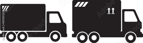 Two delivery trucks side by side silhouette