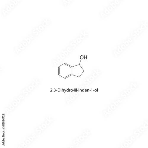 2,3-Dihydro-1H-inden-1-ol skeletal structure. Indenol compound schematic illustration. Simple diagram, chemical formula.