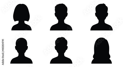 Seamless pattern of black silhouette people icons on white background