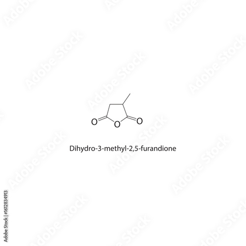 Dihydro-3-methyl-2,5-furandione skeletal structure. Methyl Maleic compound schematic illustration. Simple diagram, chemical formula.