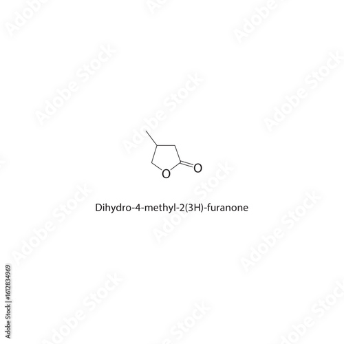 Dihydro-4-methyl-2(3H)-furanone skeletal structure. Methyl Furanone compound schematic illustration. Simple diagram, chemical formula.