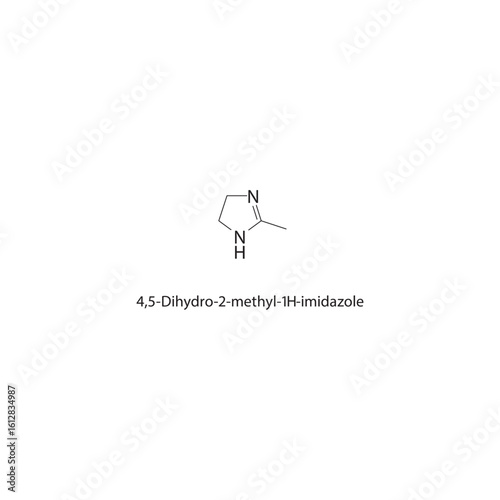 4,5-Dihydro-2-methyl-1H-imidazole skeletal structure. Methyl Imidazole compound schematic illustration. Simple diagram, chemical formula.