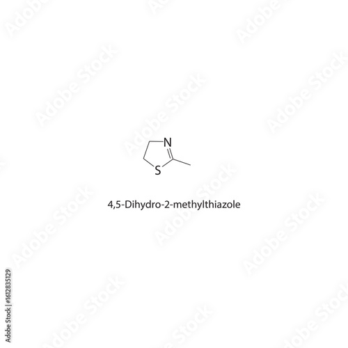 4,5-Dihydro-2-methylthiazole skeletal structure. Methyl Thiazole compound schematic illustration. Simple diagram, chemical formula.