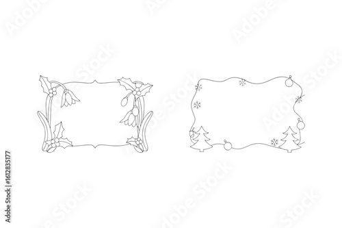Holly snowdrop and christmas tree frame designs border
