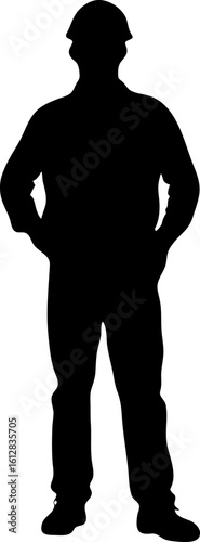 Confident Construction Worker Silhouette Symbolizing Labor and Industry