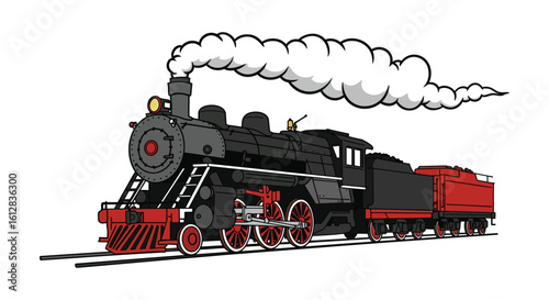 Cartoon Steam Train Locomotive with Smoke on White Background