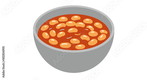 Illustration of a Bowl of Baked Beans in Tomato Sauce Simple and Clean Design