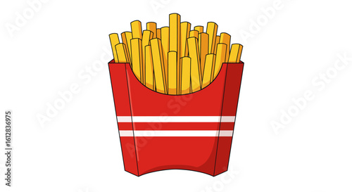 Cartoon Illustration of French Fries in a Red and White Striped Container on a White Background