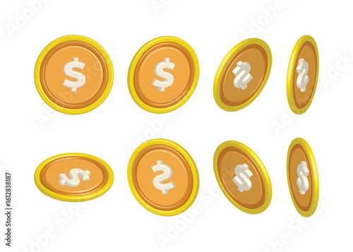  Set of Golden Coins with Currency Symbols