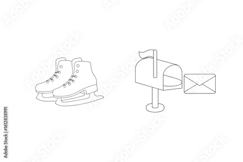 Figure skates and mailbox with envelope ice skates