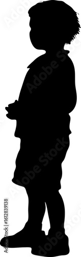 Young Child Standing with Clasped Hands, Captured in Quiet, Thoughtful Pose