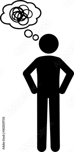 Stick Figure with Chaotic Thought Bubble Symbolizing Confusion and Overwhelm