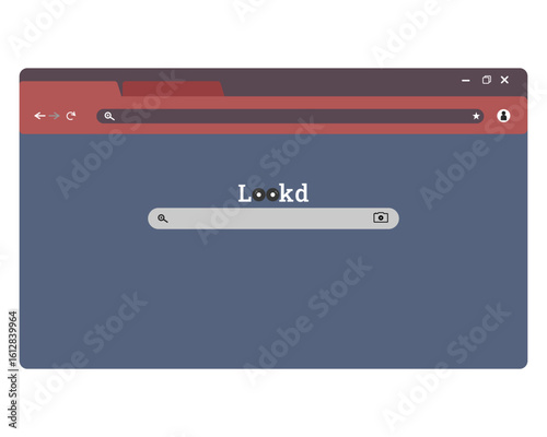 Flat vector of browser search window with funny eye logo and “Lookd” text on blue background