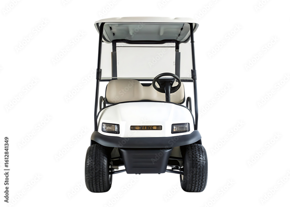 Fototapeta premium White golf cart front view isolated on transparent background