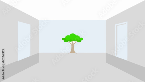 bright white mockup room tree