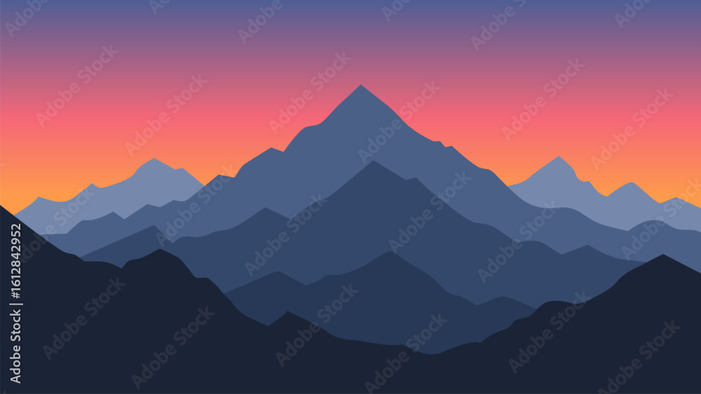 Naklejka premium Majestic mountain range under a vibrant sunset sky