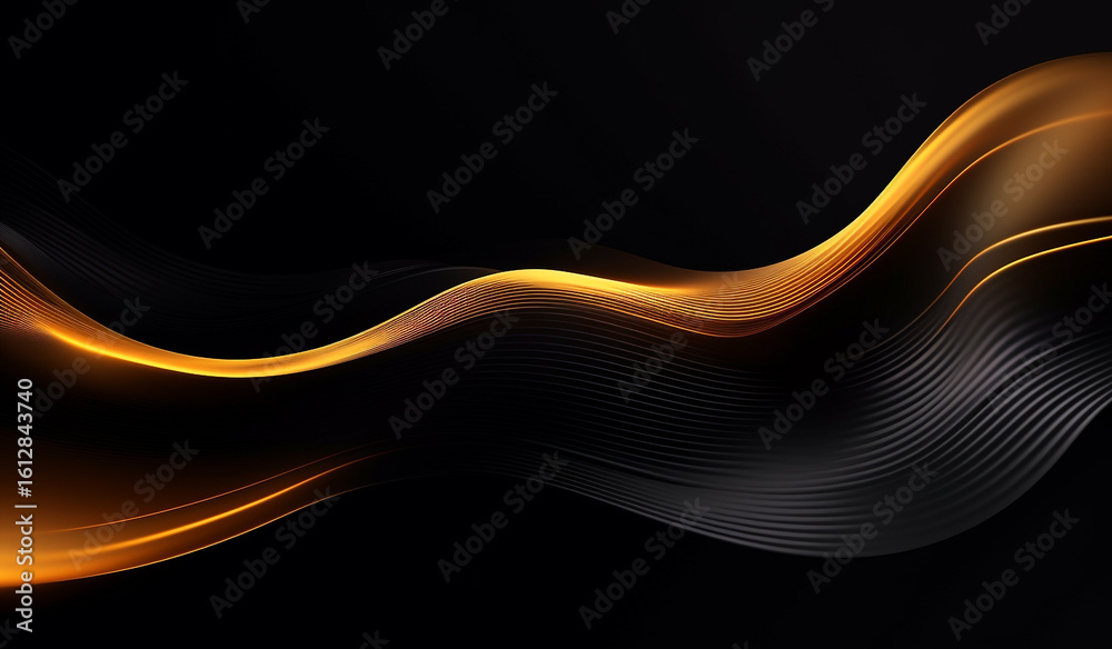 Fototapeta premium Golden waves on black background