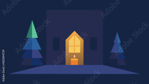 candlelit room glowing pine tree