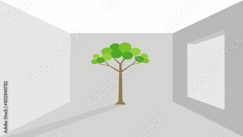 bright white mockup room tree