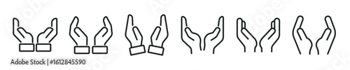 Hand care thin line icon set. support, give, help, holding minimal editable stroke icons