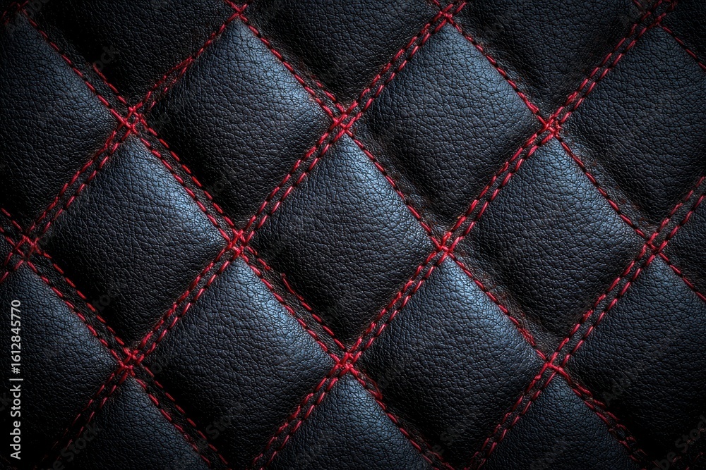 Naklejka premium Stitched black leather texture with red accents showcasing craftsmanship and detail in design