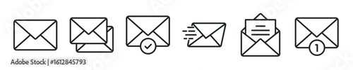 Email thin line icon set. Mail, envelope, letter minimal editable stroke icons