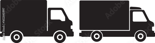 Two black delivery truck silhouettes side by side