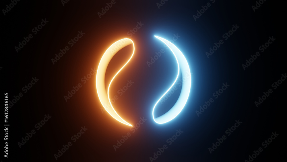 Naklejka premium Frost & Ember: Ice Blue and Orange Neon Geometric Shapes in Cosmic Dance