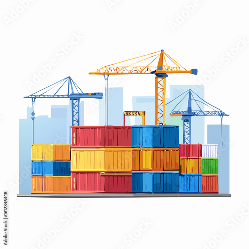 busy seaport terminal with cranes loading cargo