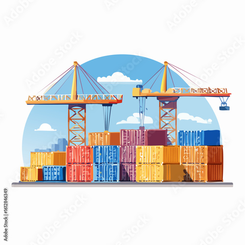 busy seaport terminal with cranes loading cargo