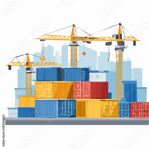 busy seaport terminal with cranes loading cargo