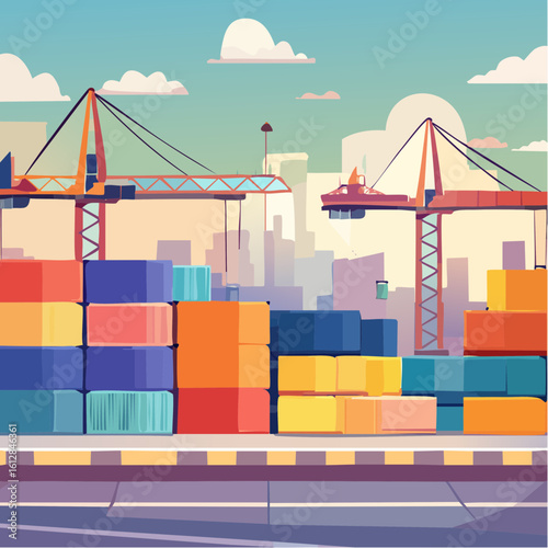 busy seaport terminal with cranes loading cargo