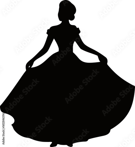 Woman in Voluminous Ball Gown with Skirt Spread in Graceful Silhouette