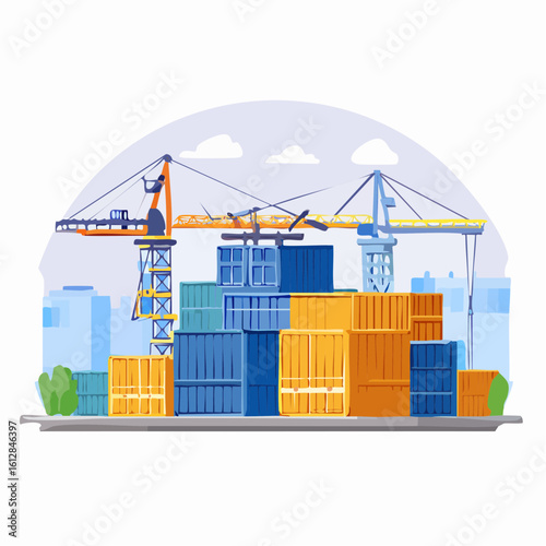 busy seaport terminal with cranes loading cargo