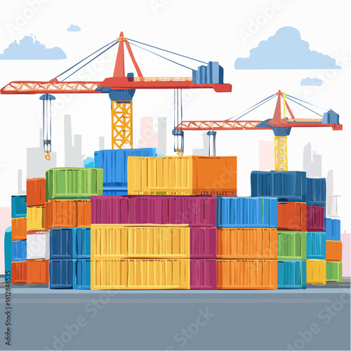 busy seaport terminal with cranes loading cargo