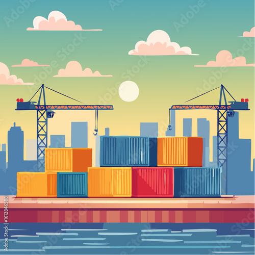 busy seaport terminal with cranes loading cargo