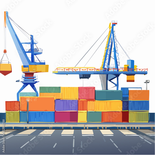 busy seaport terminal with cranes loading cargo