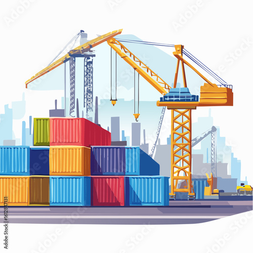 busy seaport terminal with cranes loading cargo
