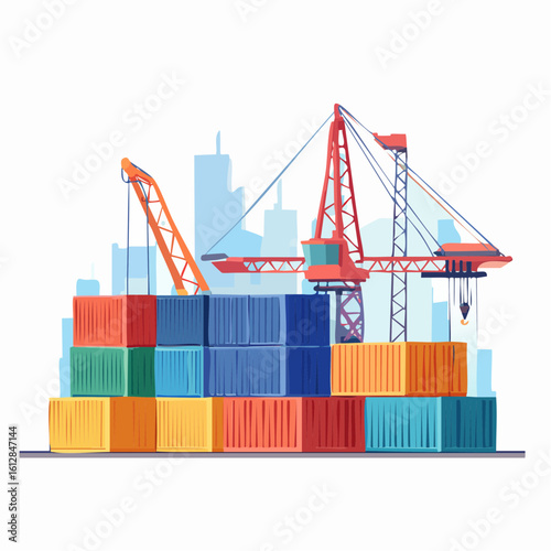 busy seaport terminal with cranes loading cargo