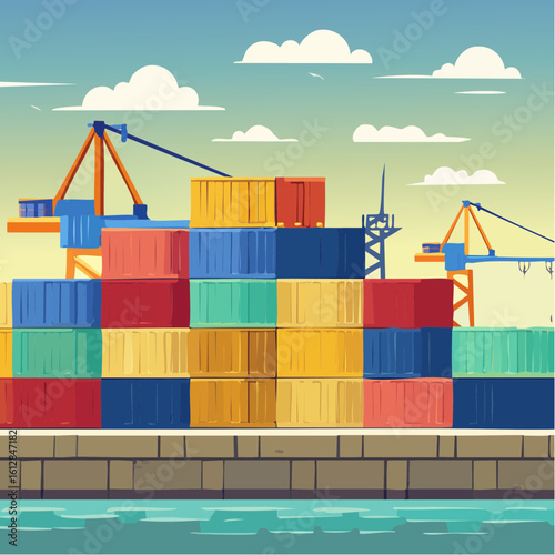 busy seaport terminal with cranes loading cargo