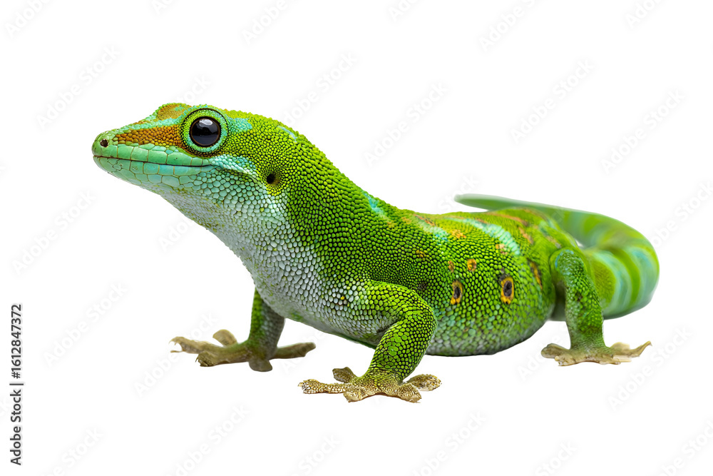 Fototapeta premium Green gecko reptile isolated on transparent background