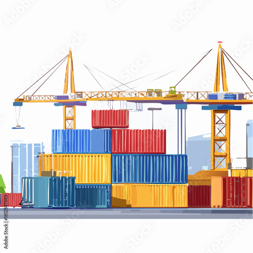 busy seaport terminal with cranes loading cargo